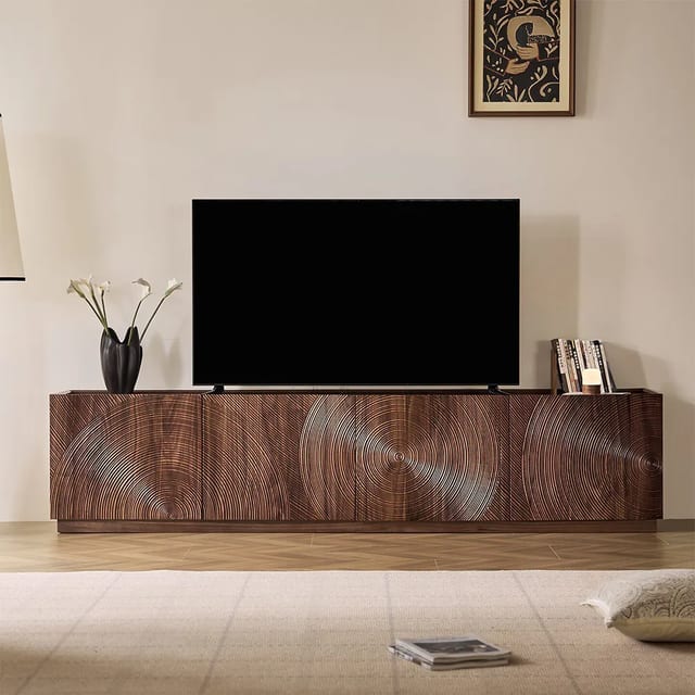 87" Organic Modern TV Stand with Cabinets