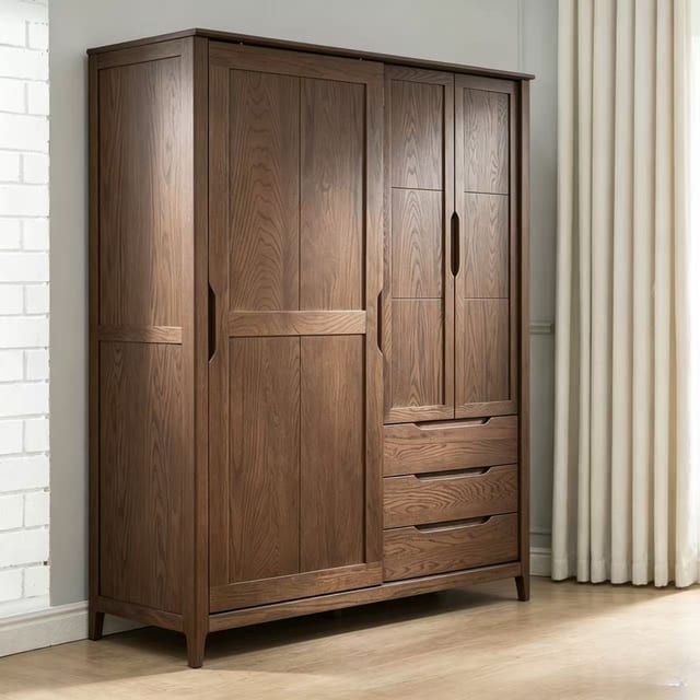55.1" Japandi Solid Wood Wardrobe & Armoires with Sliding Doors
