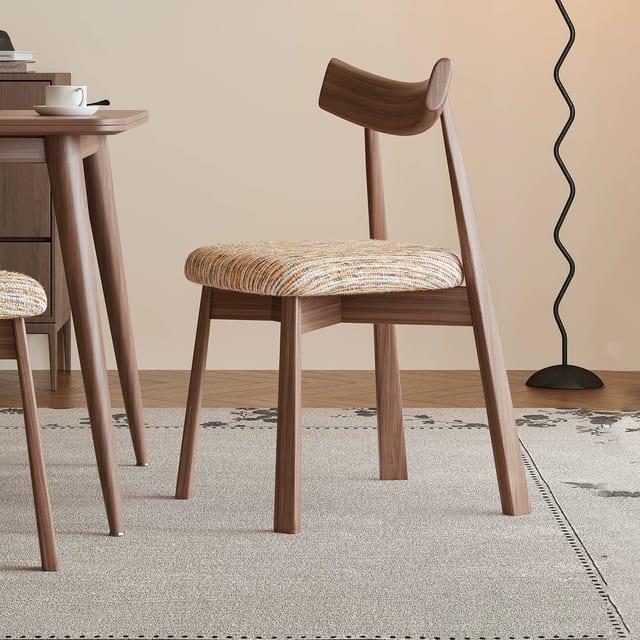 Red Brown Mid-Century Modern Upholstered Fabric Dining Chair