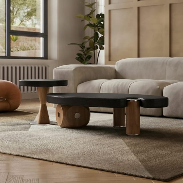 70.9" Contemporary Engineered Wood and Metal Round Coffee Table