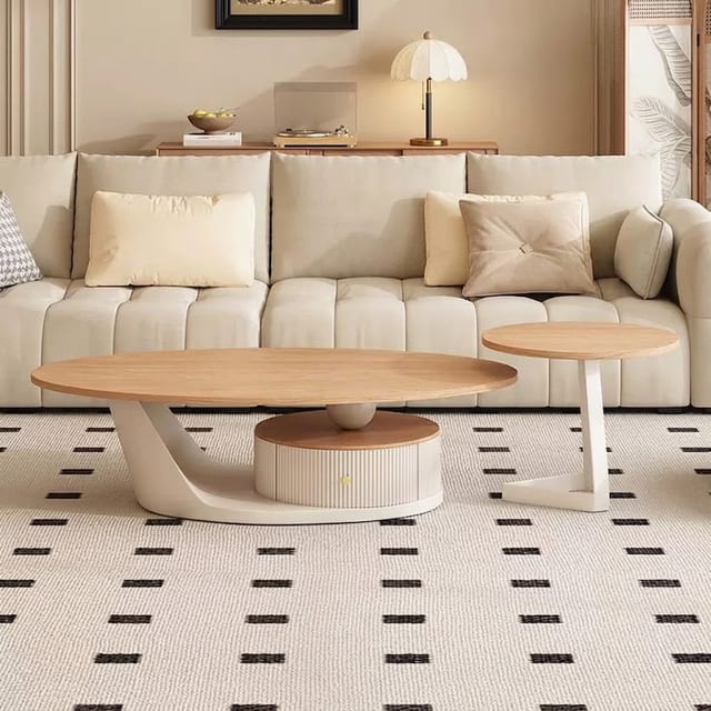 51.2" Contemporary Wood Oval Coffee Table