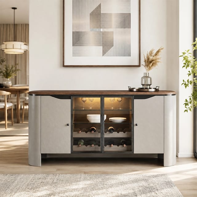 63" Minimalist Plywood Sideboard with Glass Doors