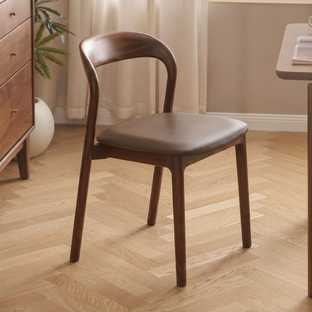 Mid-Century Modern Dark Brown Organic Silicone Leather Armless Dining Chair
