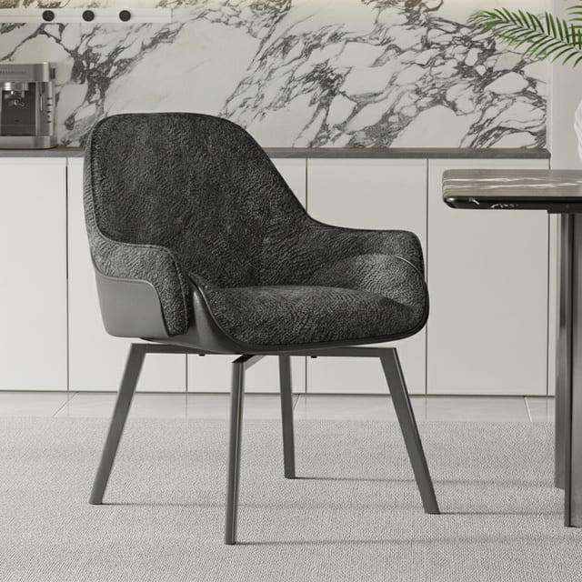 Modern Fabric 360° Swivel Dining Chair with Contoured Back
