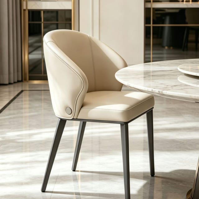 Luxury PU Leather Dining Chair with Curved Back
