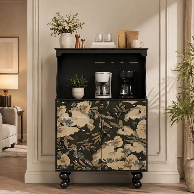 35.4" French Vintage Solid Wood Coffee Cabinet with Drawers