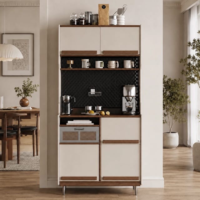 33.5" Mid-Century Modern Engineered Wood Coffee Cabinet with Doors