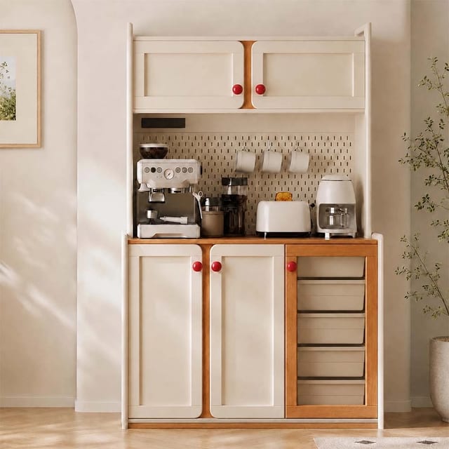 47.2" Scandinavian Solid Wood Coffee Cabinet with Doors