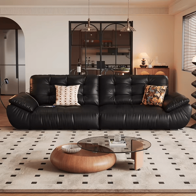 89" Contemporary Leather Curved Sofa