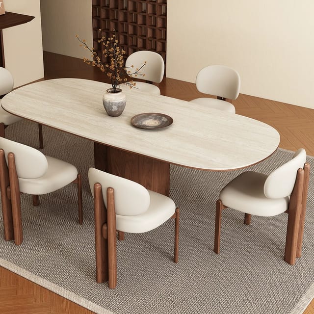 55.1" Mid-Century Modern Sintered Stone Oval Dining Table