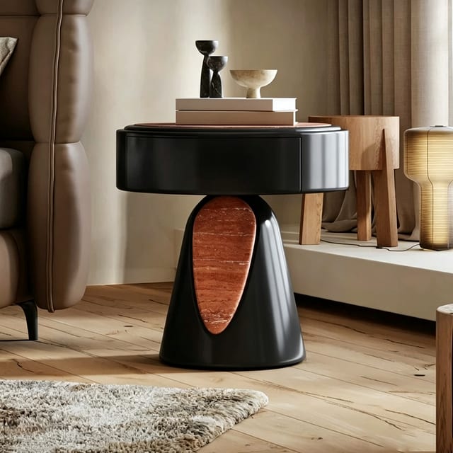 17.7" Contemporary Plywood Nightstand with Round Design