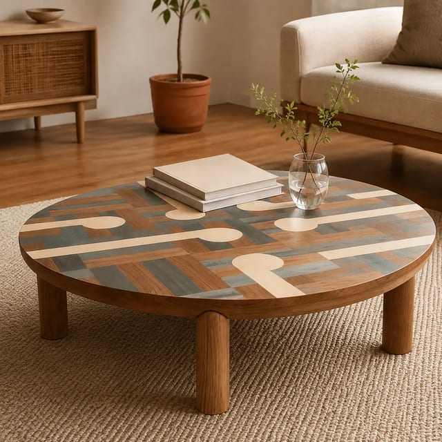 39.4" Contemporary Solid Wood Round Coffee Table