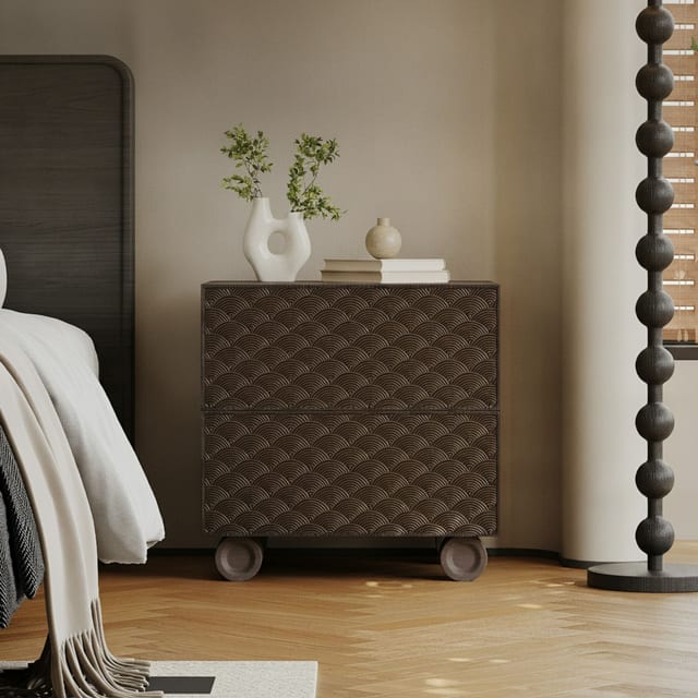 19.7" Japandi Solid Wood Nightstand with Drawers