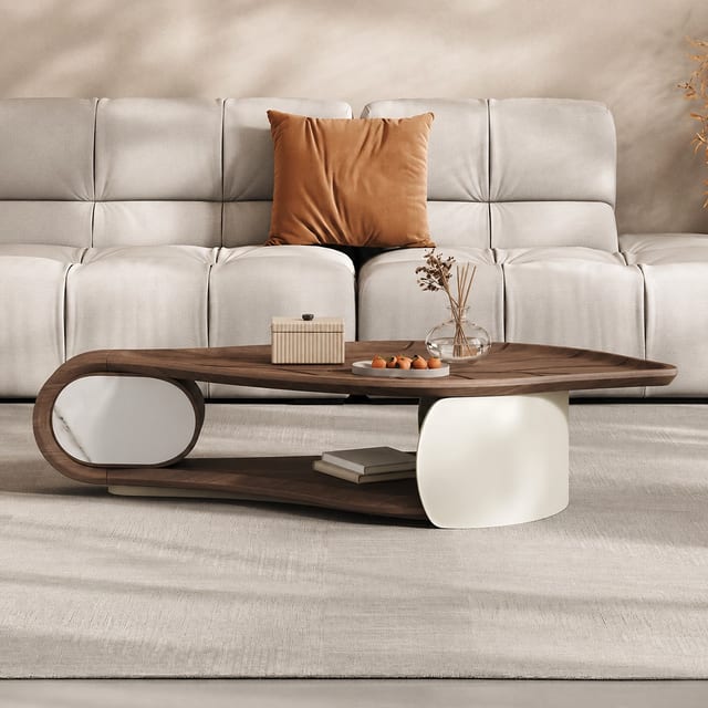 57.1" Contemporary Engineered Wood Coffee Table with Shelf