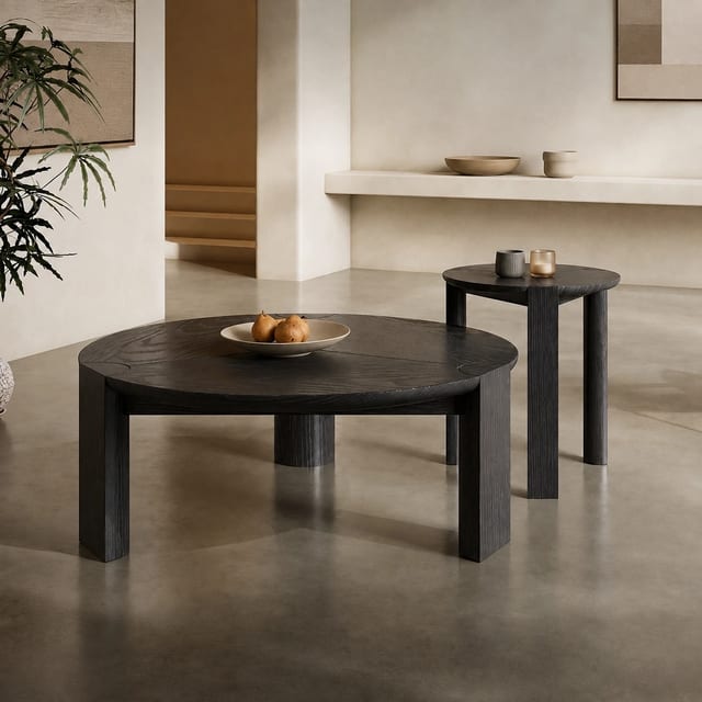 39.4" Japandi Solid Wood Coffee Table Nesting