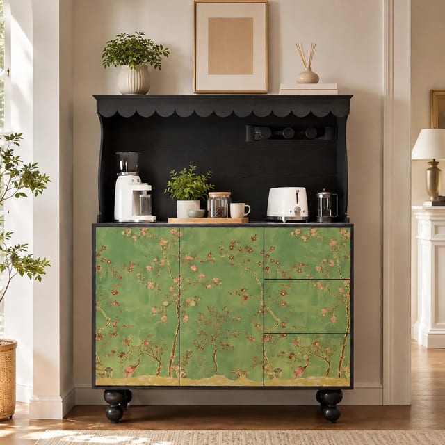 35.4" Luxury Solid Wood Coffee Cabinet with Drawers