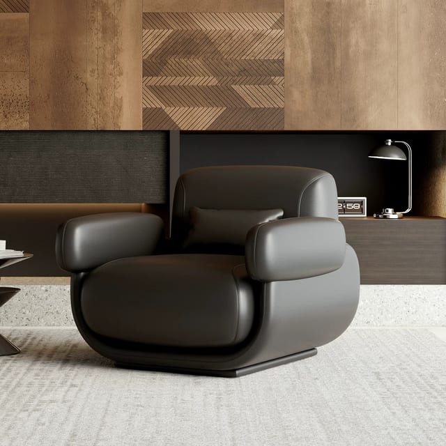 37.4" Contemporary Curved Leather Sofa