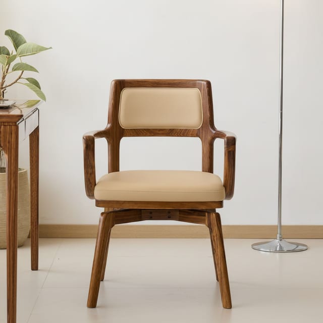 22" Mid‑Century Modern Swivel Leather Lounge Chair