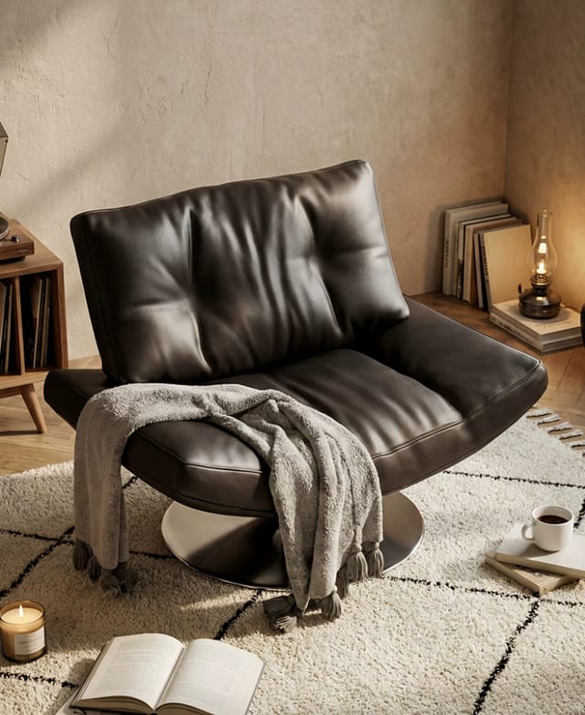 33.9" Contemporary Swivel Leather Lounge Chair