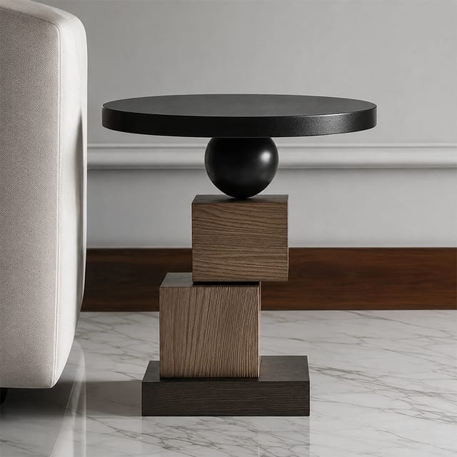19.7" Modern Solid Wood Round Side Table