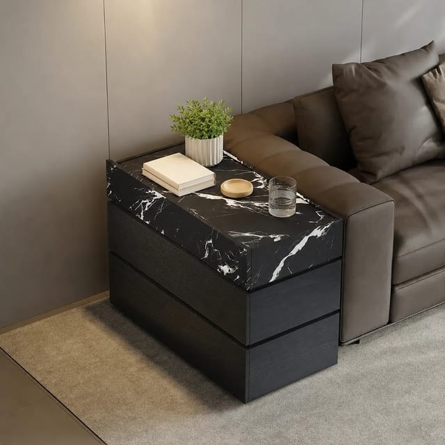 15.7" Contemporary Engineered Wood Side Table Square