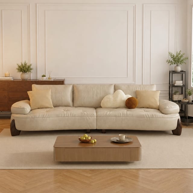 70.9" Contemporary Leather Curved Sofa