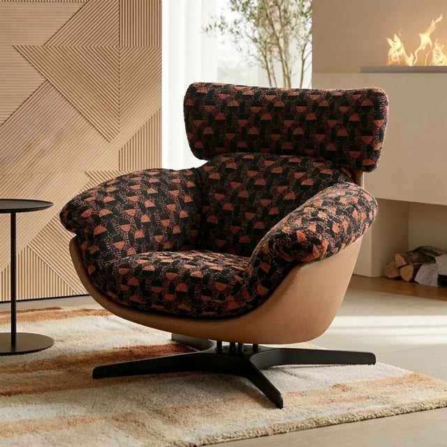 38.2" Mid‑Century Modern Swivel Fabric Lounge Chair