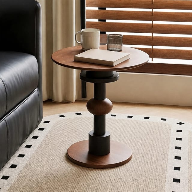 15.7" Mid-Century Modern Solid Wood Round Side Table