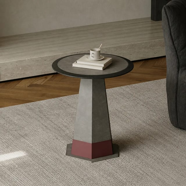 17.7" Luxury Saddle leather Round Side Table