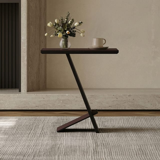 18.9" Modern Solid Wood Side Table C-Shaped