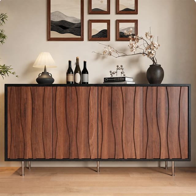 55.1" Japandi Engineered Wood Shoe Cabinet with Doors
