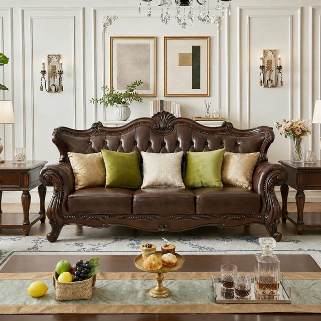 92.5" Luxury Leather Curved Sofa