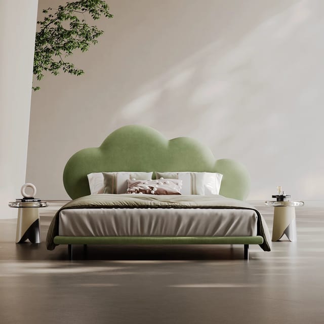 83.9" Solid wood Cloud-Shaped Milk Fleece Bed