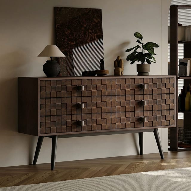 63" Mid-Century Modern Plywood Sideboard with Storage