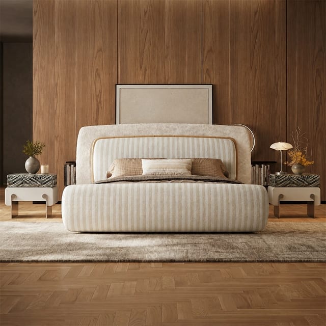 92.5" Solid wood Fluted Upholstered Bed