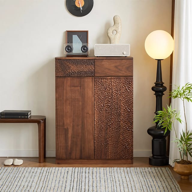 31.5" Japandi Solid Wood Shoe Cabinet with Doors