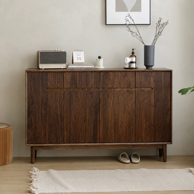 63" Japandi Solid Wood Shoe Cabinet with Doors