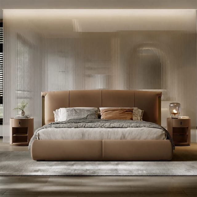 88.6" Solid wood Bed with Soft Backrest