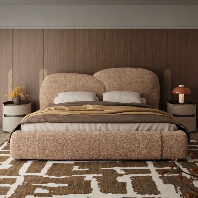 90.9" Solid wood Curved Chenille Upholstered Bed
