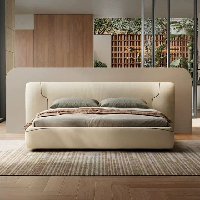 97.6" Minimalist Solid wood Upholstered Bed
