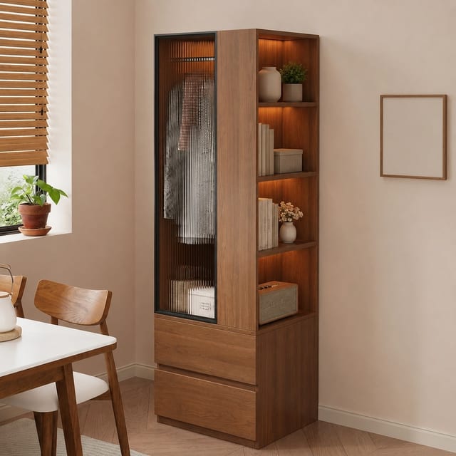 23.6" Vintage Wood Wardrobe & Armoire with Glass Doors