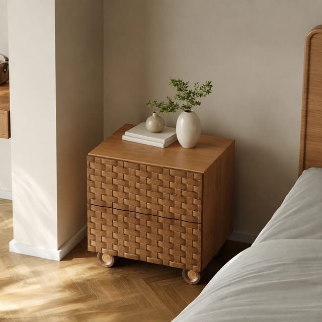 19.7" Contemporary Solid Wood Nightstand with Drawers