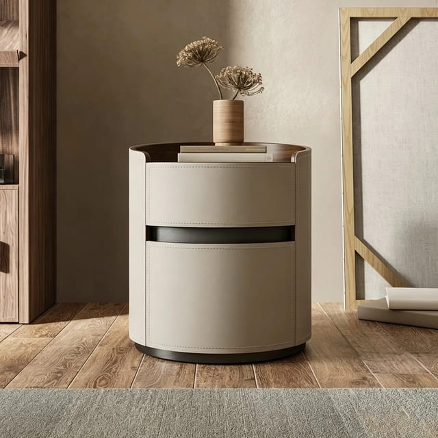 17.7" Contemporary Leather Nightstand with Drawers