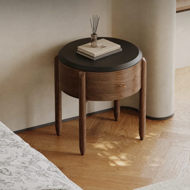 20.7" Contemporary Solid Wood Nightstand with Round Design