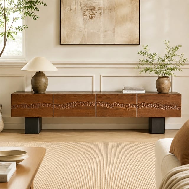 70.9" Contemporary Solid Wood TV Stand with Storage