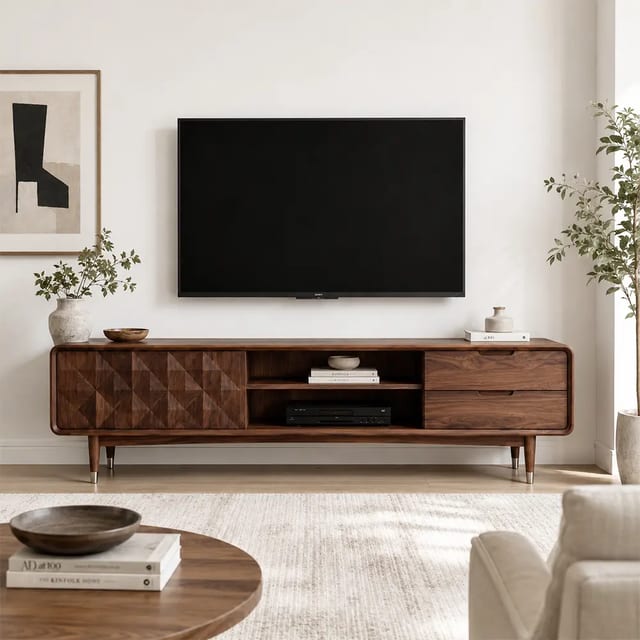 70.9" Mid-Century Modern Solid Wood TV Stand with Drawers