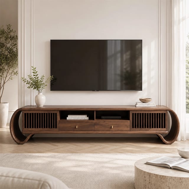78.7" Contemporary Solid Wood TV Stand with Drawers