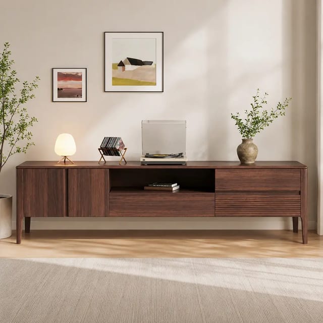 70.9" Mid-Century Modern Solid Wood TV Stand with Drawers