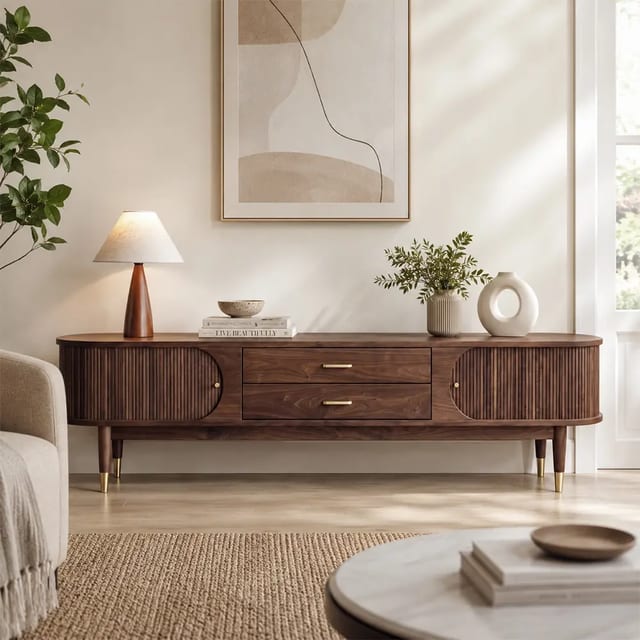 70.9" Mid-Century Modern Solid Wood TV Stand with Drawers