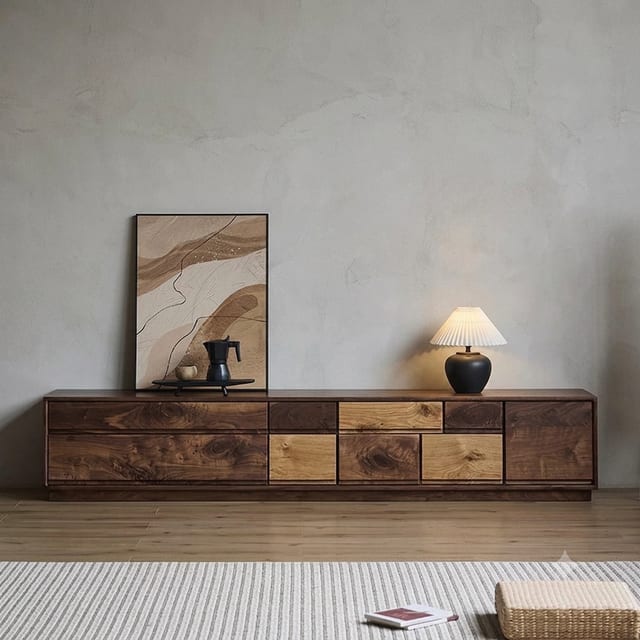 63" Japandi Solid Wood TV Stand with Drawers